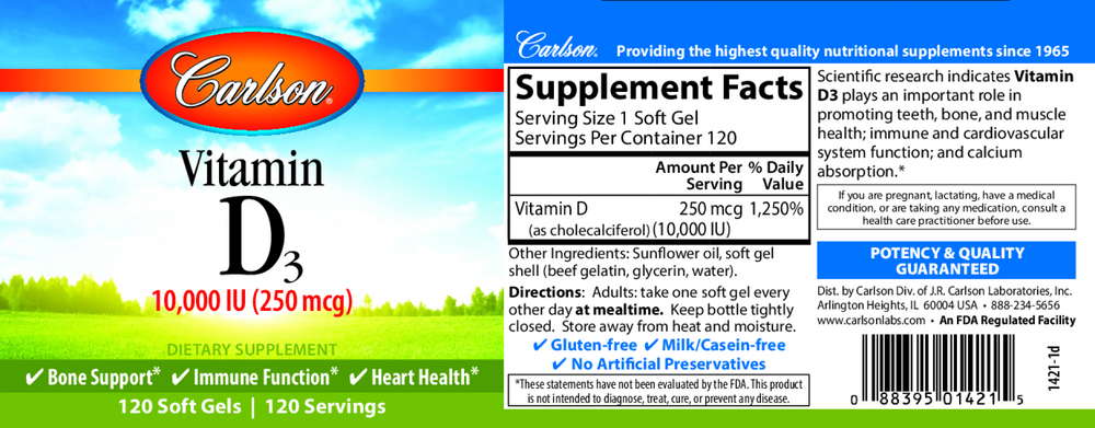 Vitamin D3, 10,000 IU, 120 Softgels