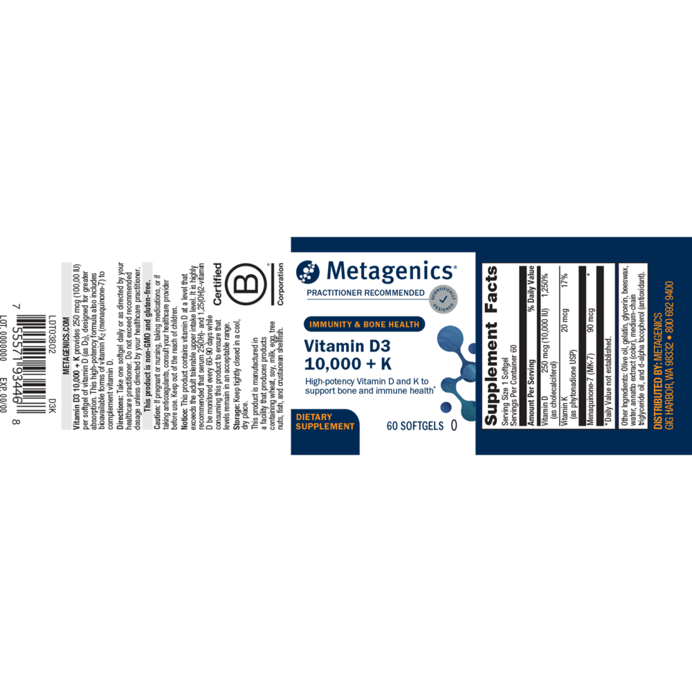 D3 10000 + K, 60 Softgels , Brand_Metagenics Form_Softgels Size_60 Softgels softgels