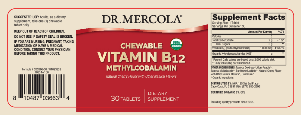 Vitamin B12 Chewable, 30 Chewable Tablets