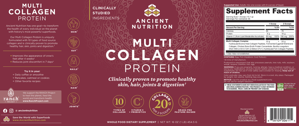 Ancient Nutrition Multi Collagen Protein, Unflavored - back