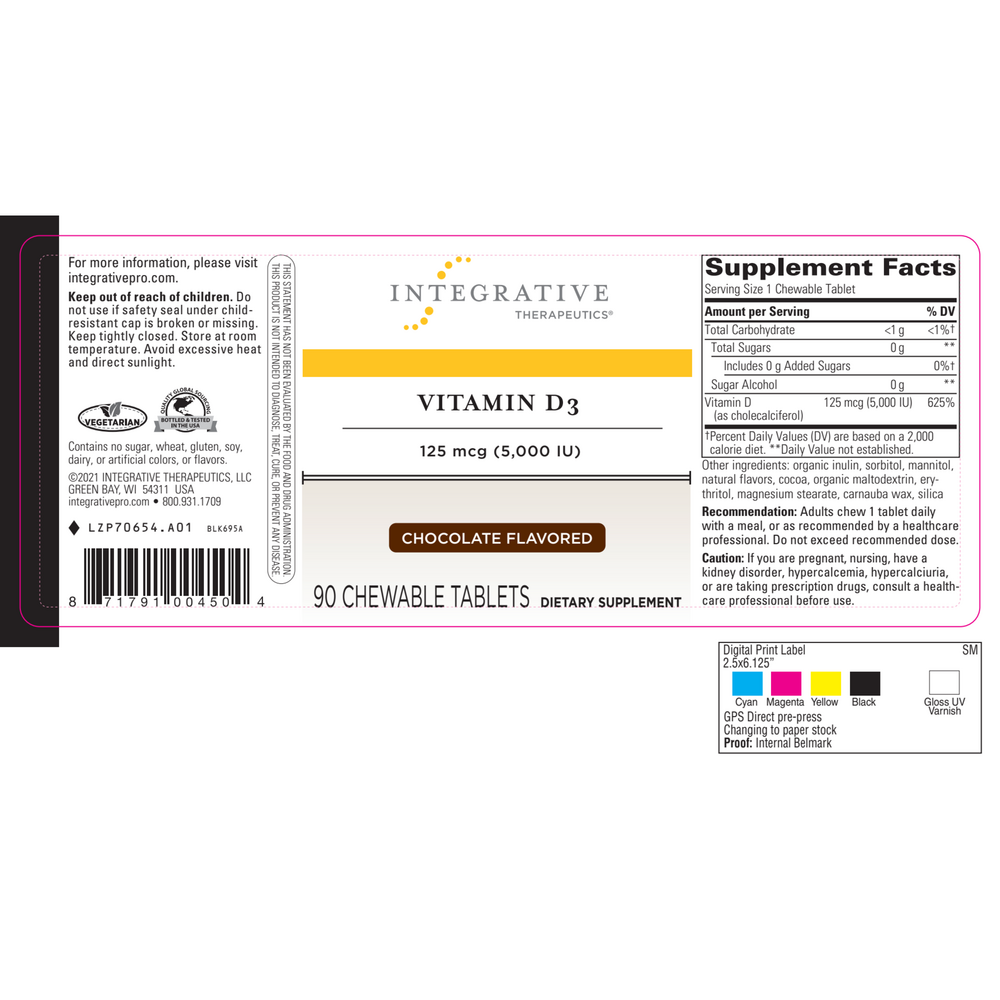 Vitamin D3 5000IU Chewable/Chocolate, 90 Chewable Tablets