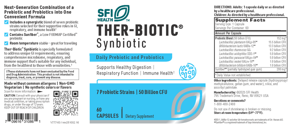 Ther-Biotic® Synbiotic Shelf Stable Probiotic, 60 Capsules