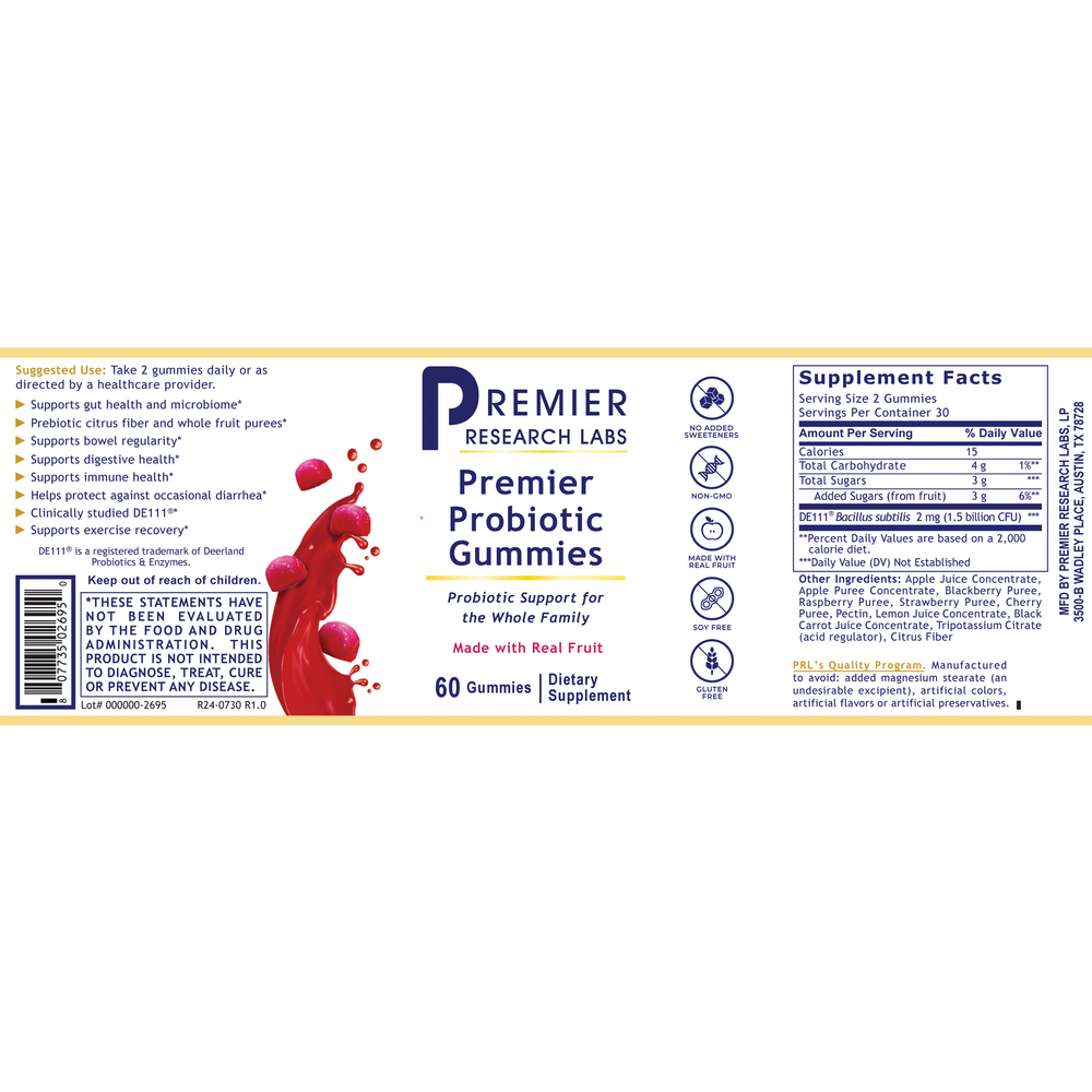 Premier Probiotic Gummies, 60 Gummies , Brand_Premier Research Labs Form_Gummies gummies Requires Consultation Size_60 Gummies