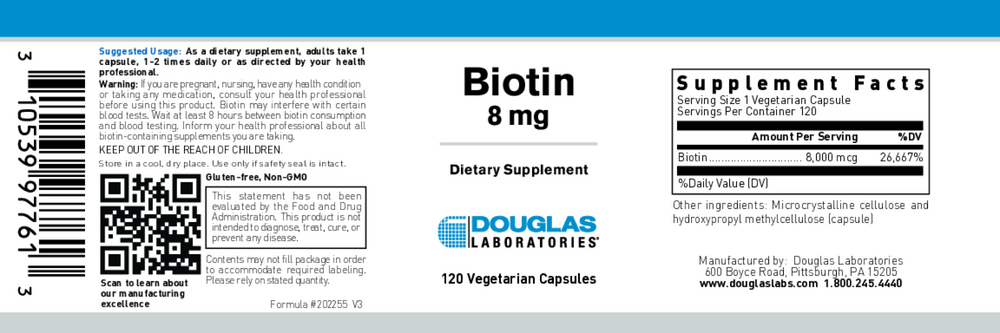 Biotin 8mg, 120 Capsules