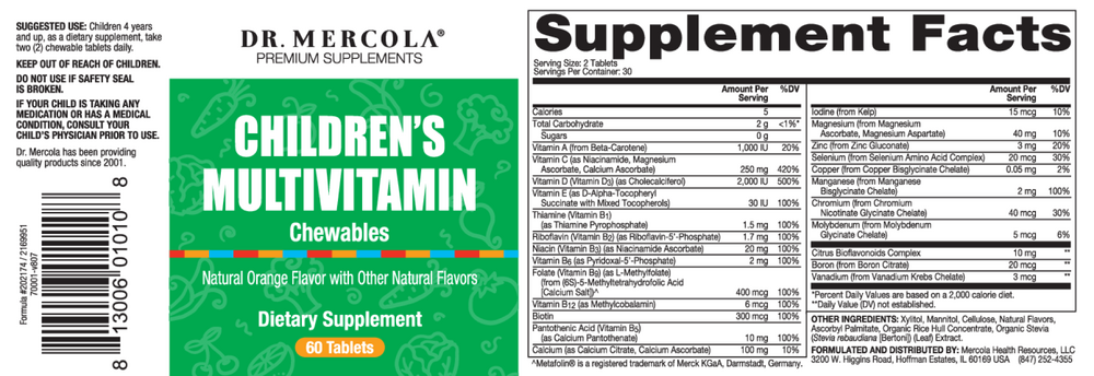 Childrens Chewable Multivitamins, 60 Chewable Tablets