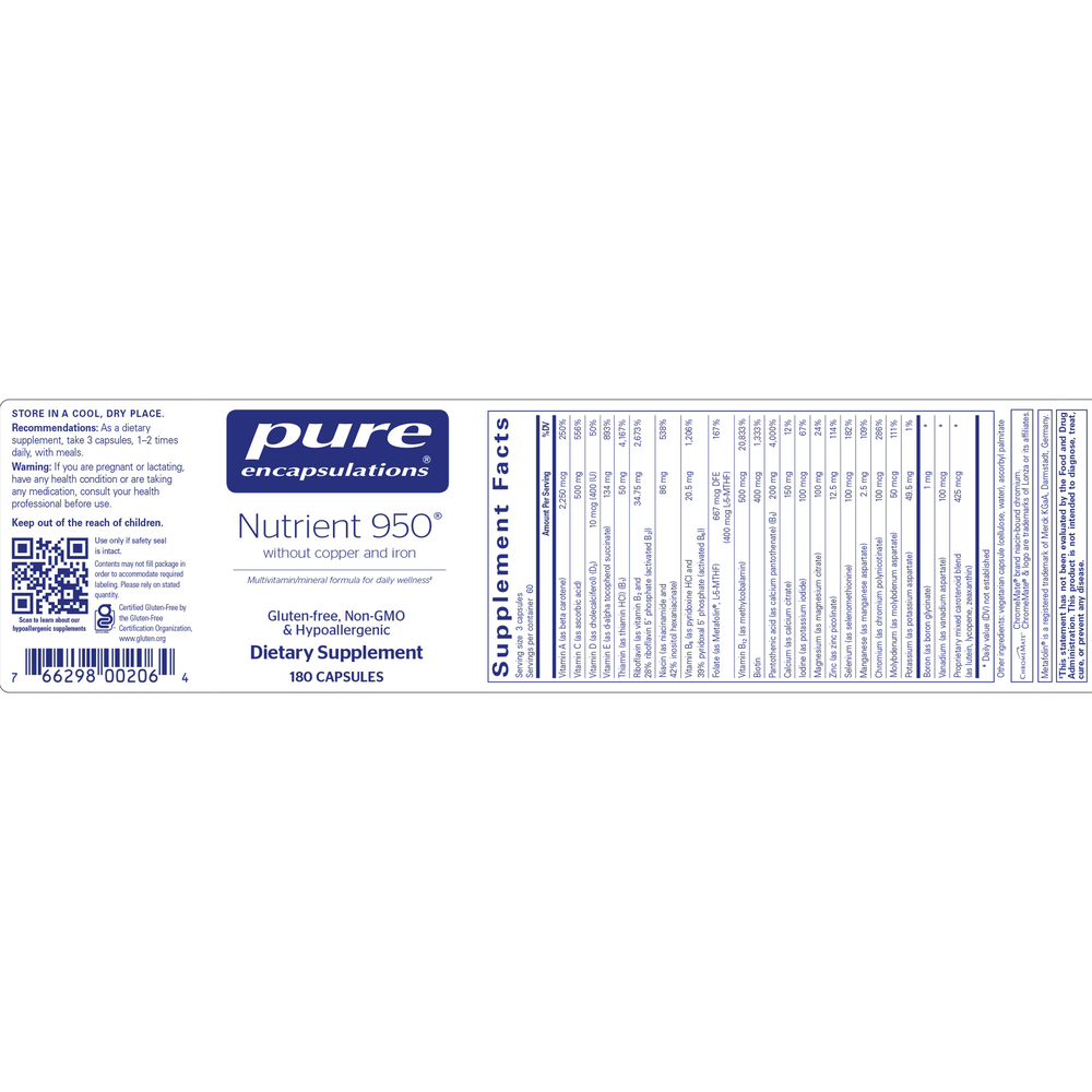 Nutrient 950® without Copper & Iron, 180 Capsules , caps
