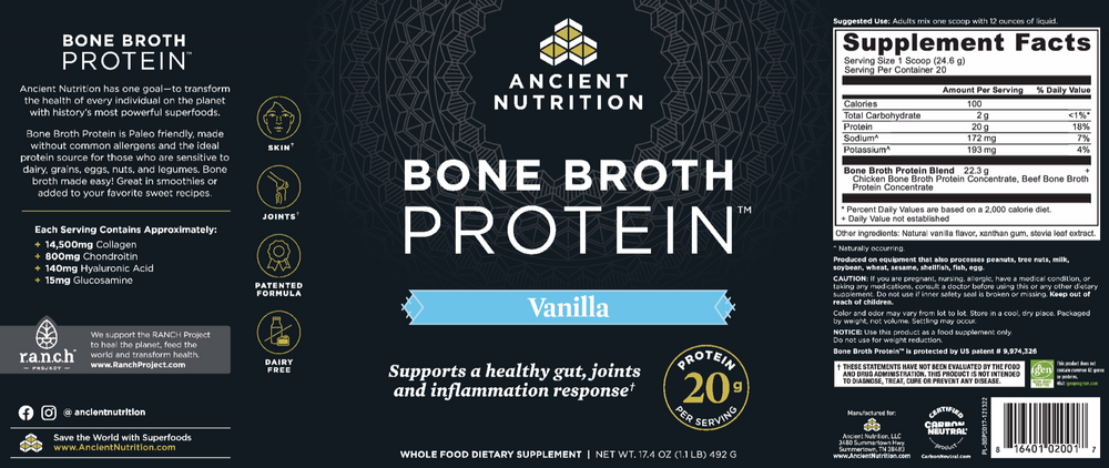 Ancient Nutrition Bone Broth Protein Vanilla - back