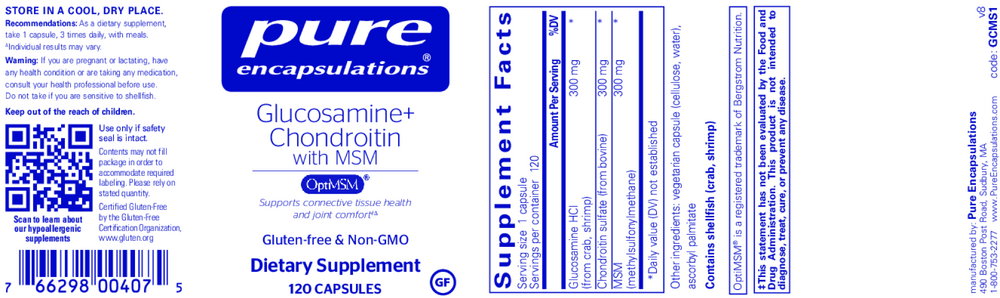 Glucosamine Chondroitin with MSM, 120 Capsules , Brand_Pure Encapsulations caps Emersons Form_Capsules Requires Consultation Size_120 Capsules