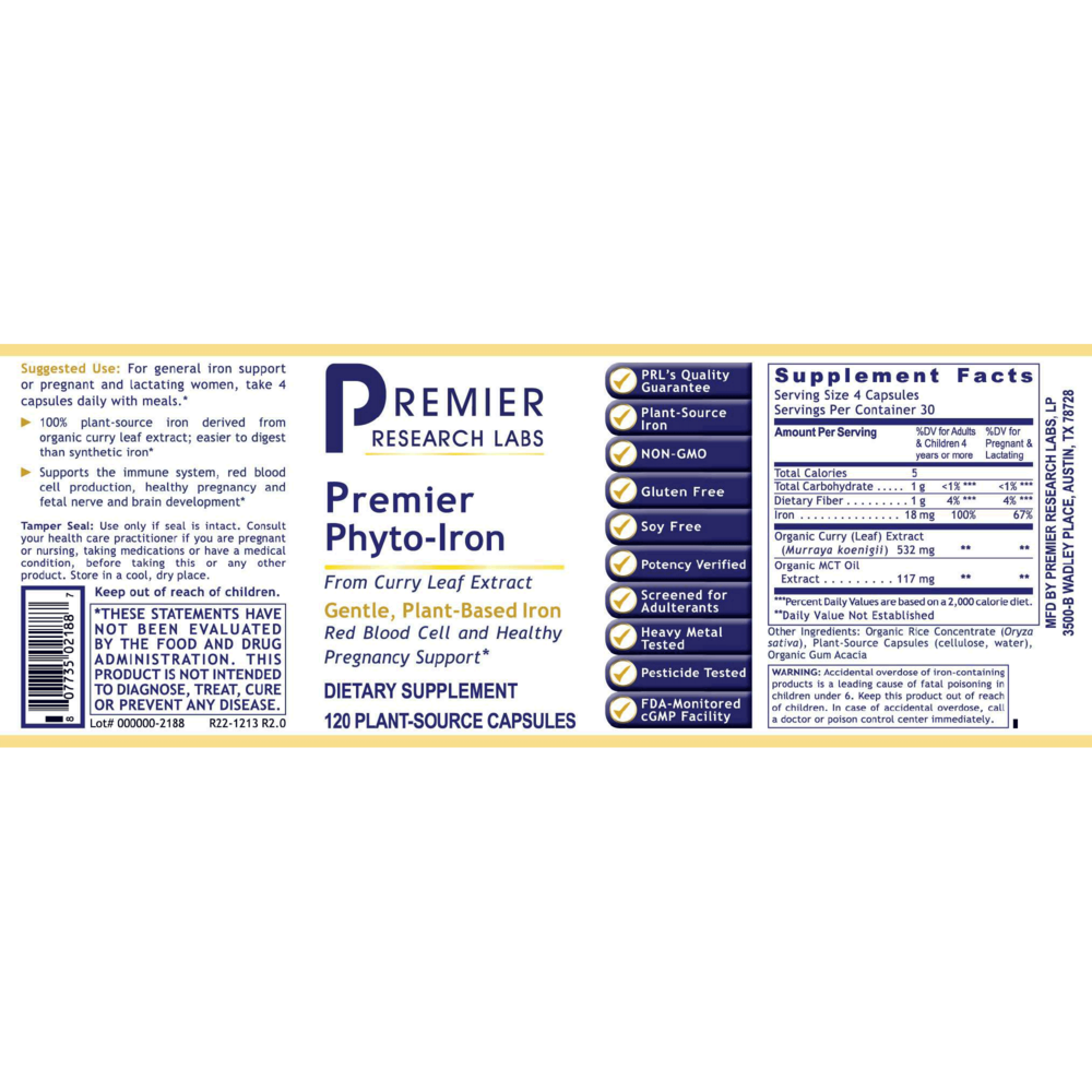 Premier Phyto-Iron, 120 Capsules , Brand_Premier Research Labs capsules Form_Capsules Requires Consultation Size_120 Capsules