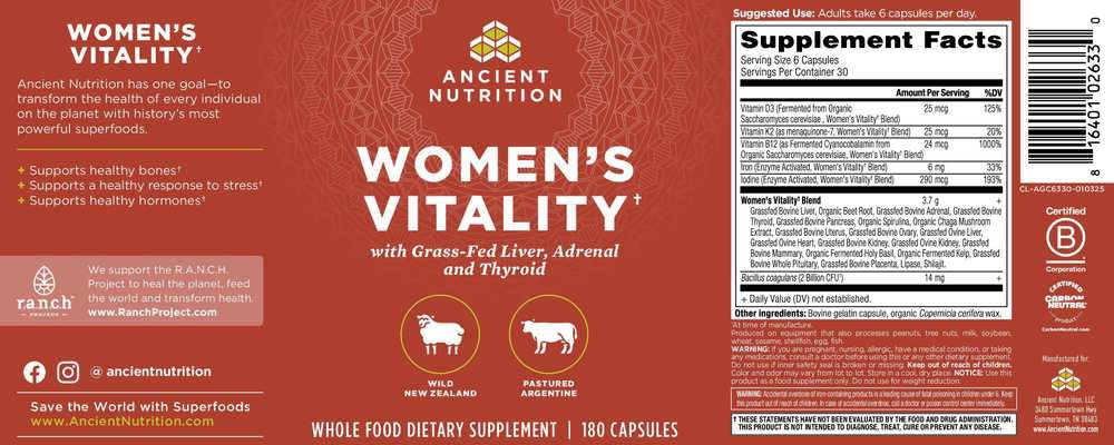 Ancient Nutrition Women's Vitality - back
