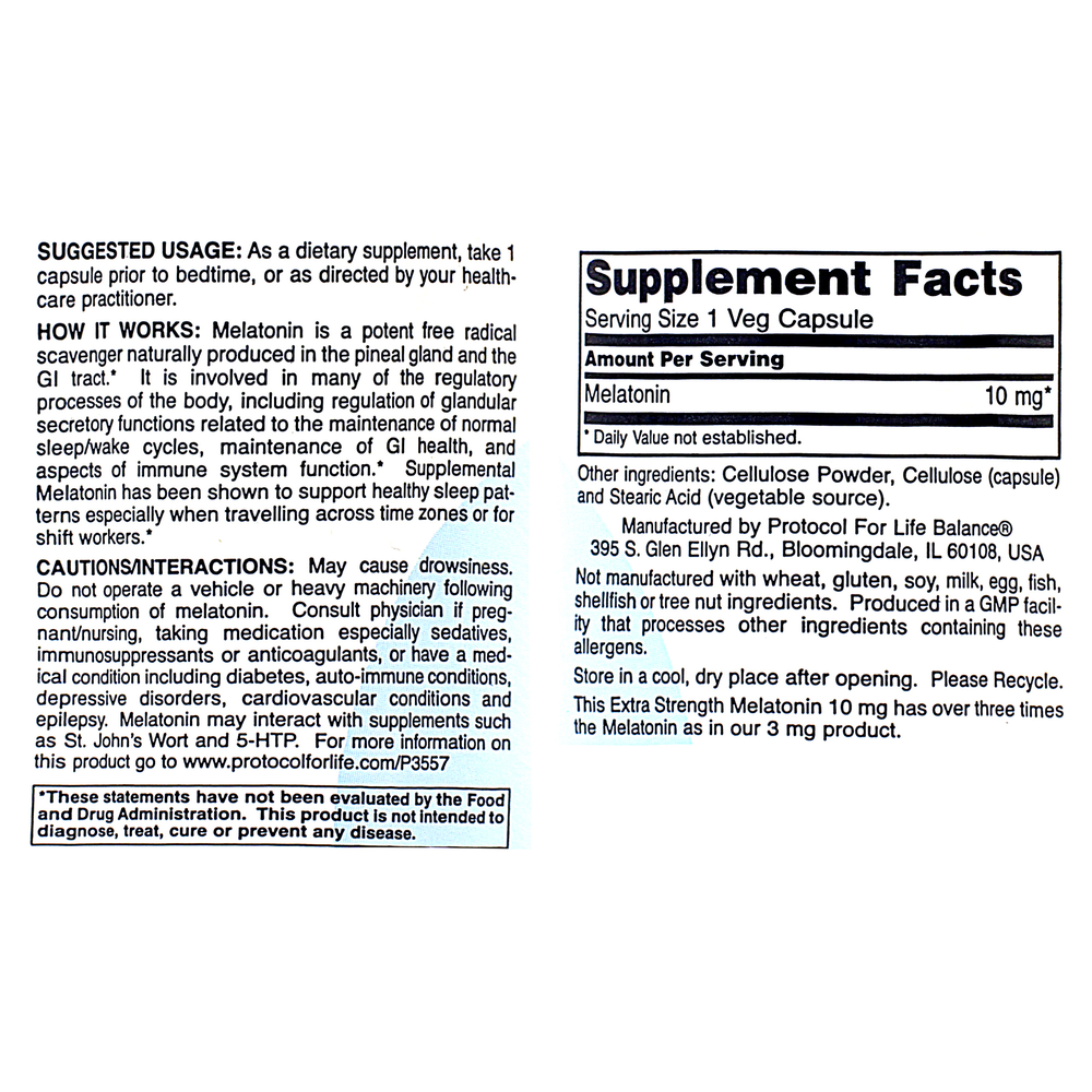 Melatonin 10mg Extra Strength, 100 Capsules , Brand_Protocol for Life Balance capsules Form_Capsules Requires Consultation Size_100 Capsules