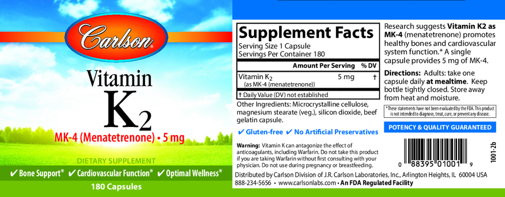 Vitamin K2 as MK-4, 180 Capsules