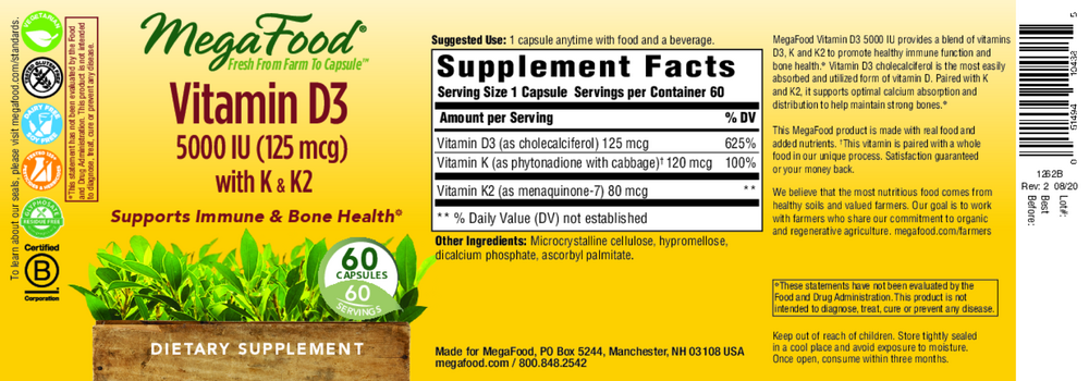 Vitamin D3 5000 IU, 60 Capsules