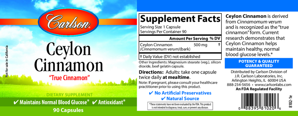 Ceylon Cinnamon, 90 Capsules