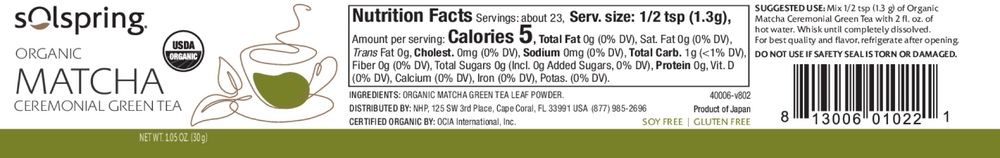 Solspring® Organic Matcha Ceremonial Green Tea, 30 g Powder