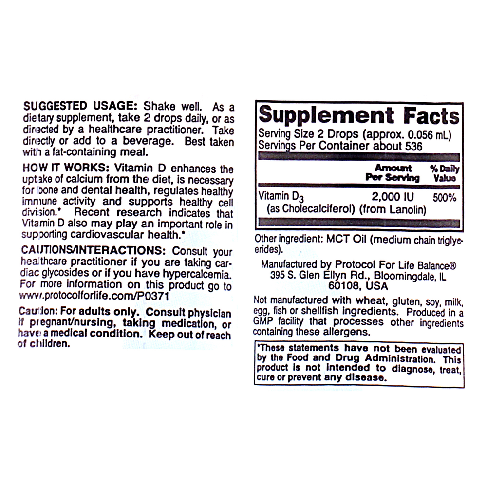 Vitamin D3 2,000IU, 30 Milliliters , Brand_Protocol for Life Balance Form_Liquid liquid Requires Consultation Size_30 Milliliters