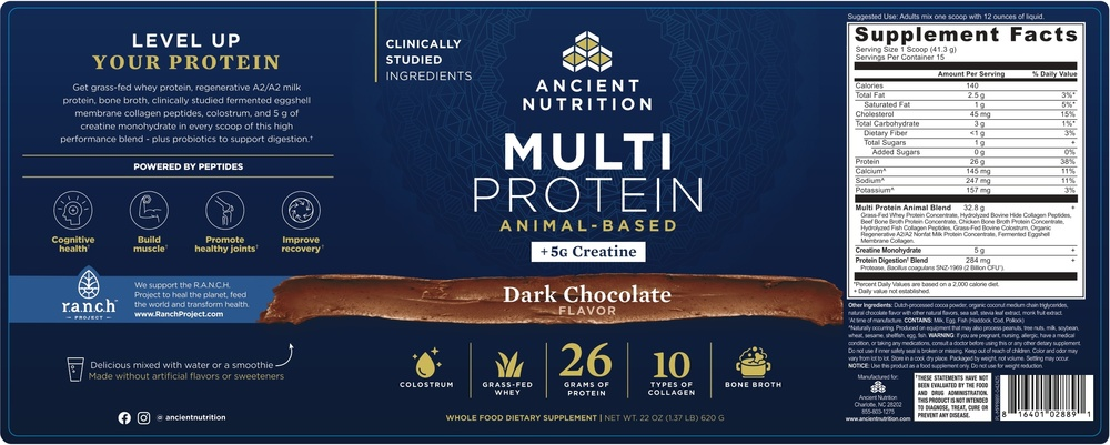 Ancient Nutrition Multi Protein + Creatine - Dark Chocolate - back