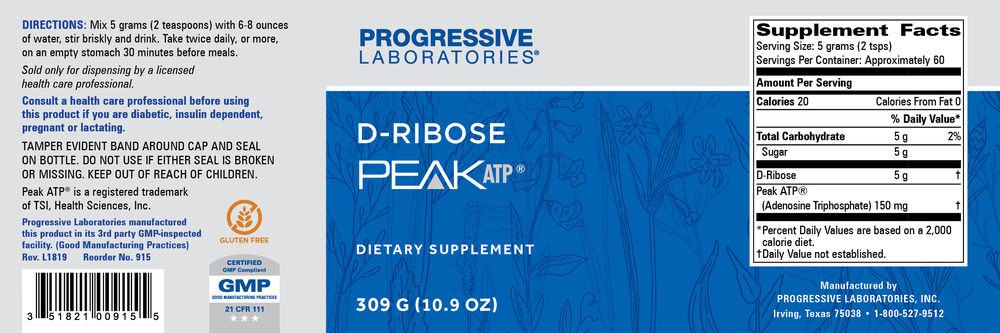 Peak ATP w/ D-Ribose, 309 Grams , Brand_Progressive Labs Form_Powder powder Requires Consultation Size_309 Grams