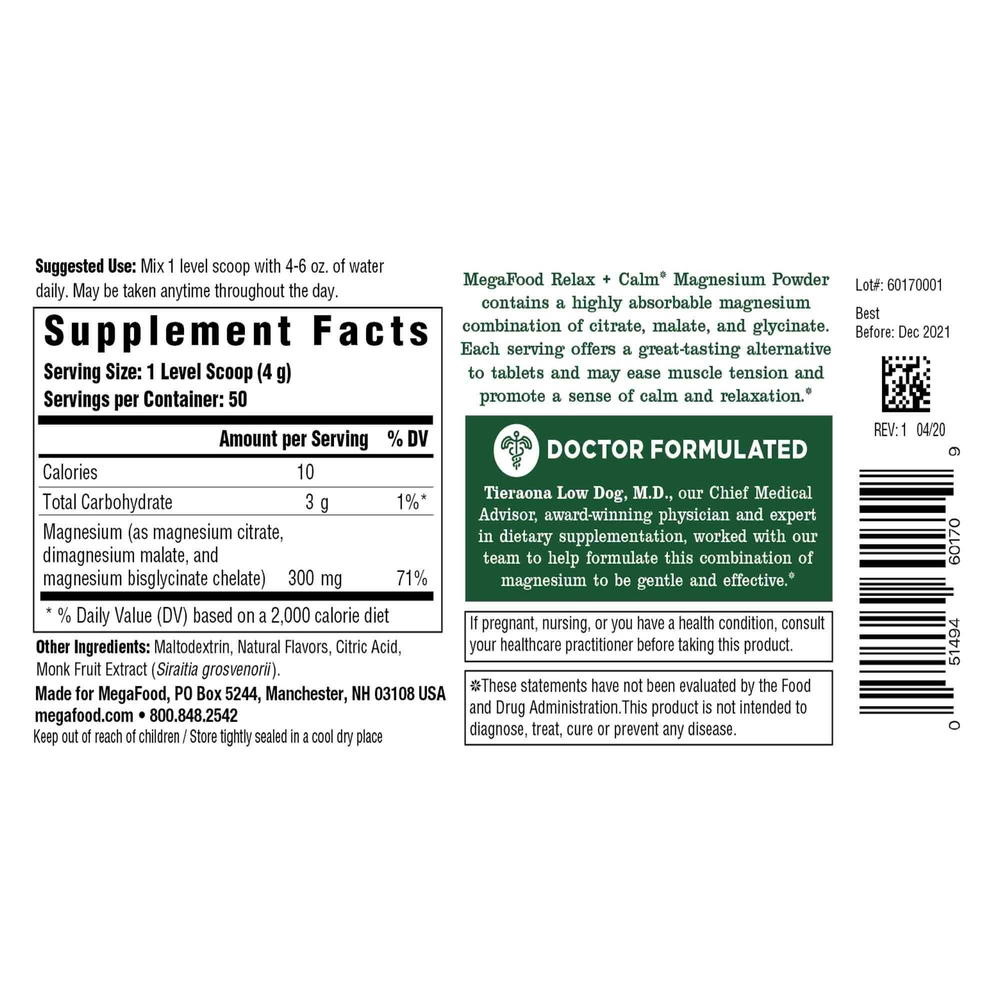 Relax + Calm Magnesium Powder-Blackberry Hibiscus Oasis Flavor, 200 g
