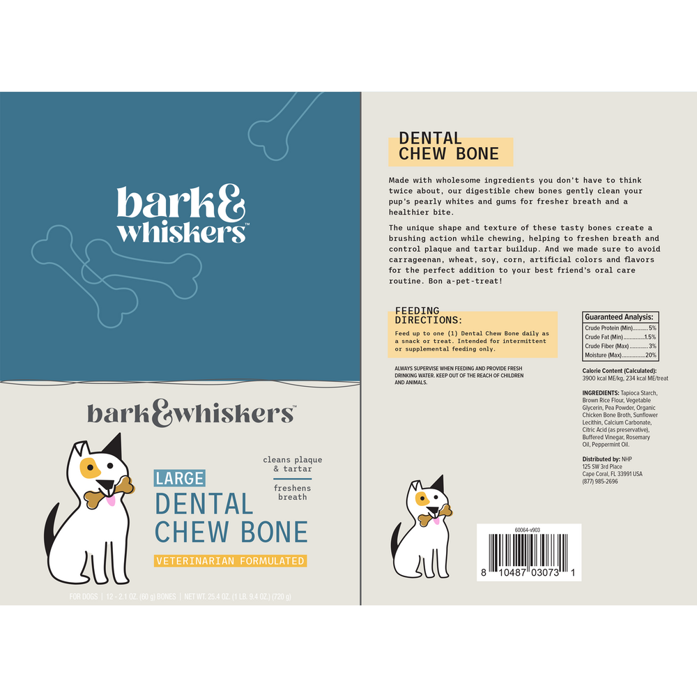 Dog Dental Chew Bones Large, 12 Chewable Tablets