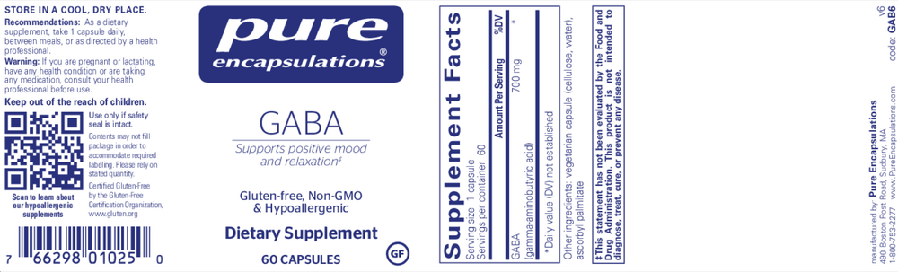 GABA, 60 Capsules , Brand_Pure Encapsulations caps Emersons