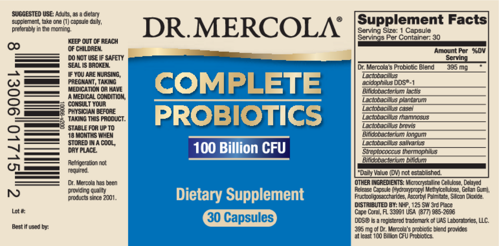 Complete Probiotics 100 Bill CFU, 30 Capsules