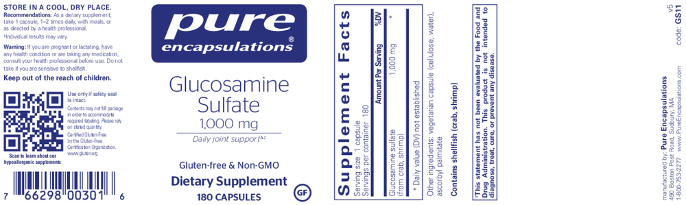 Glucosamine Sulfate, 1000 mg, 180 Capsules , Brand_Pure Encapsulations caps Emersons