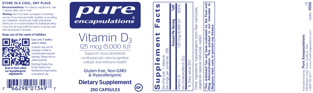 Vitamin D3 125 mcg (5,000 IU) , Pure