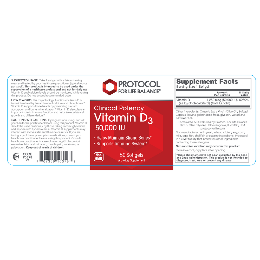 Vitamin D3 50,000 IU, 50 Softgels , Brand_Protocol for Life Balance Form_Softgels Requires Consultation Size_50 Softgels softgels