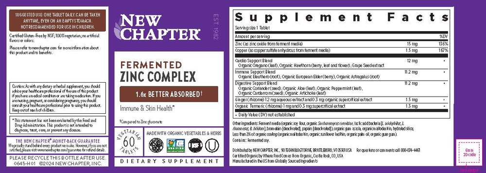 Fermented Zinc Complex, 60 tablets