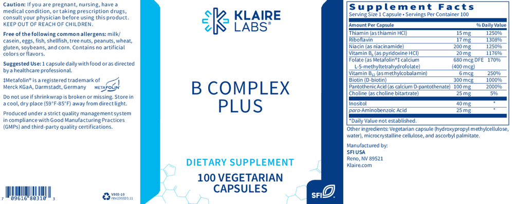B-Complex Plus, 100 Capsules