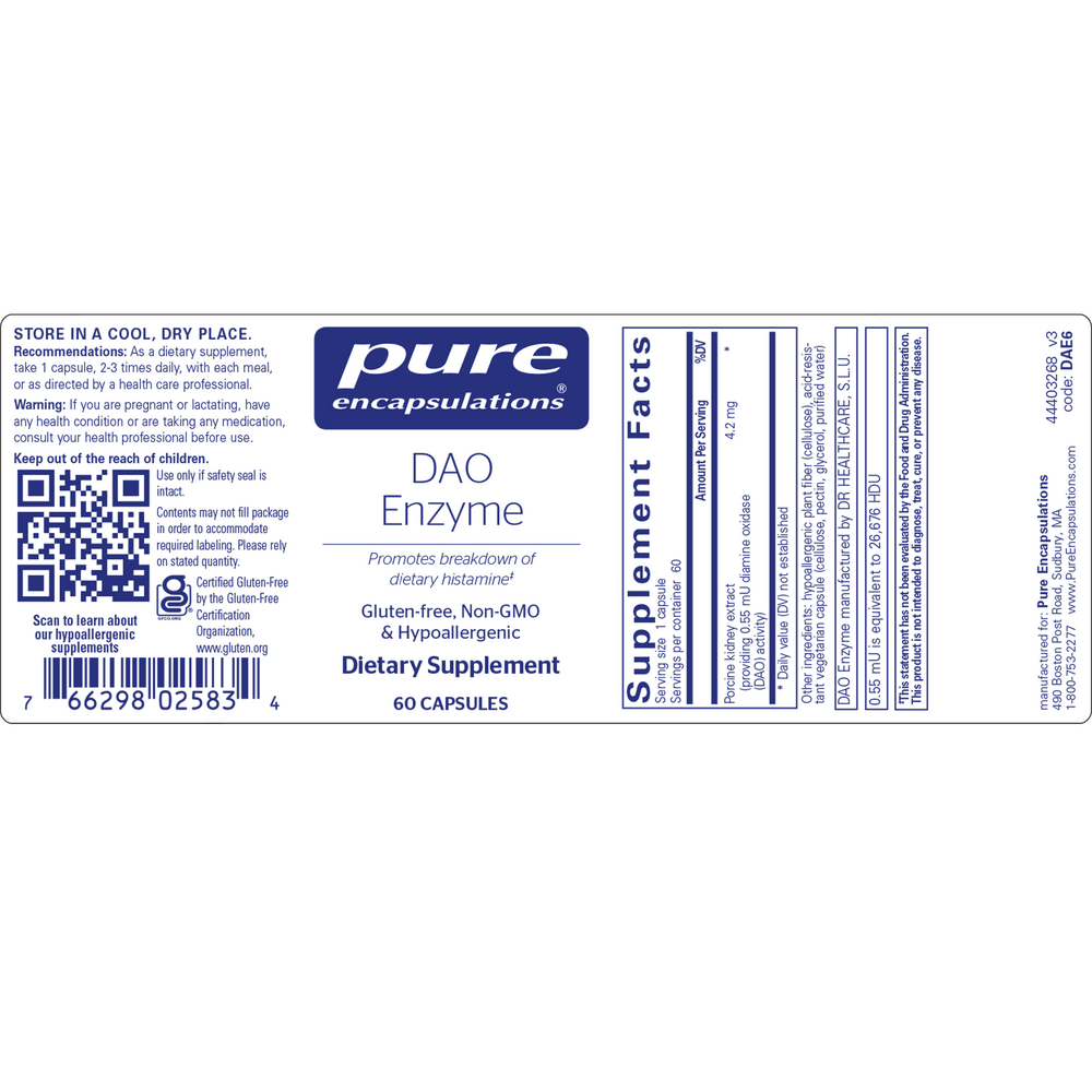 DAO Enzyme, 60 Capsules , Brand_Pure Encapsulations Form_Capsules Requires Consultation Size_60 Capsules