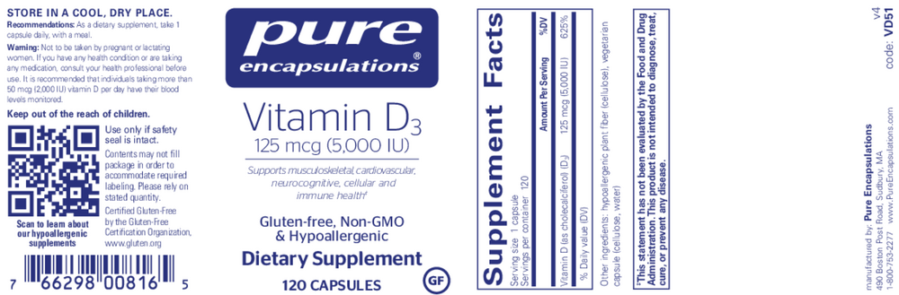 Vitamin D3 125mcg (5,000IU), 120 Capsules , Brand_Pure Encapsulations Form_Capsules Requires Consultation Size_120 Capsules