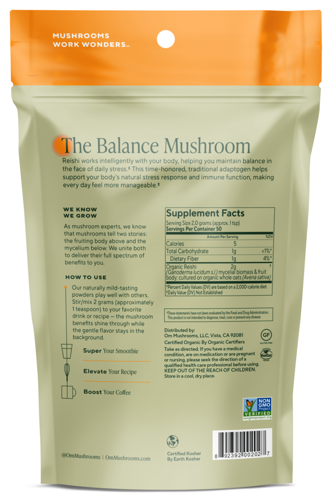 Reishi Mushroom Powder, 3.57 Oz (100 g) Powder , Brand_OM Organic Mushroom Nutrition Form_Powder Size_3.57 Oz