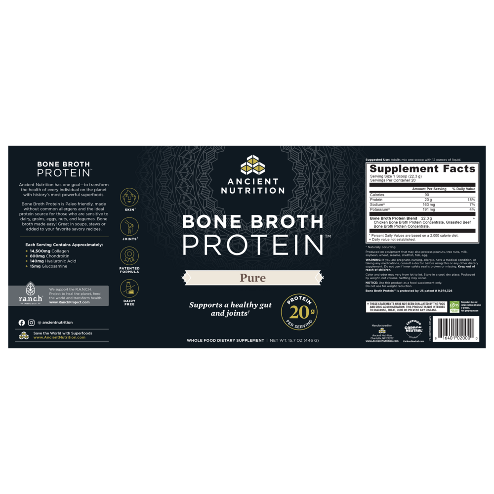 Ancient Nutrition Bone Broth Protein - Pure - back