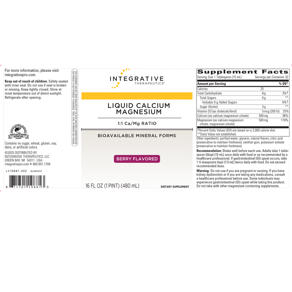 Liquid Calcium Magnesium Berry 1:1, 480 mL