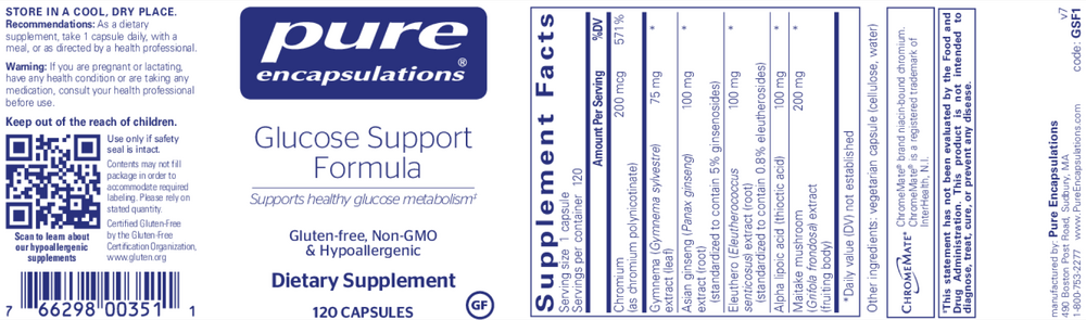 Glucose Support Formula, 120 Capsules , Brand_Pure Encapsulations caps Emersons