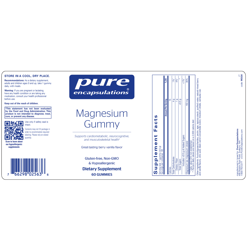 Magnesium Gummy, 60 Gummies , Brand_Pure Encapsulations Form_Gummies Requires Consultation Size_60 Gummies