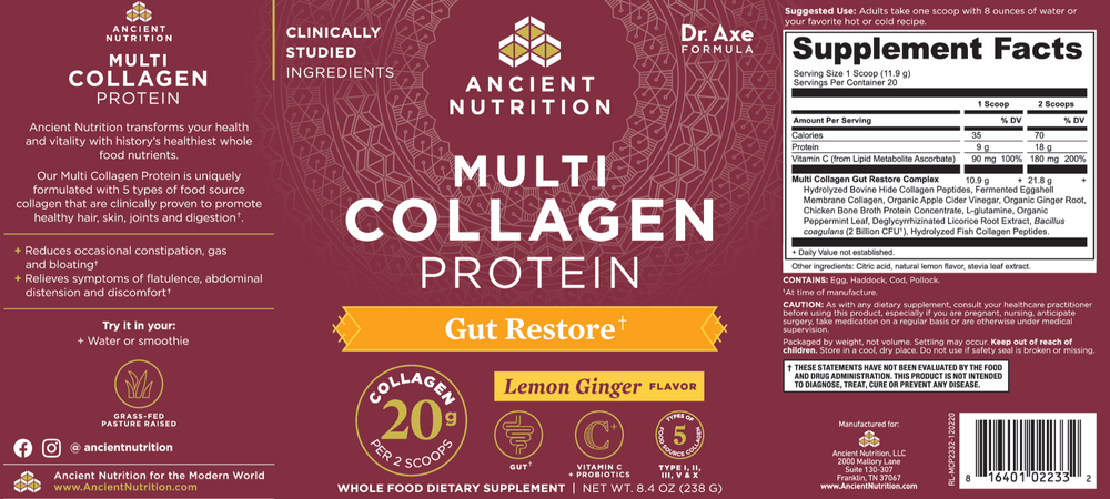Ancient Nutrition Multi Collagen Protein Gut Restore - back