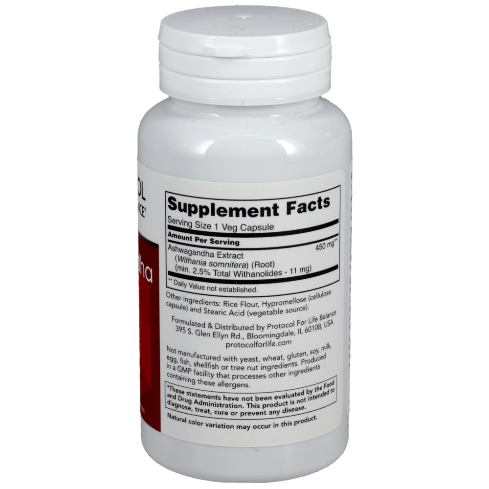 Ashwaganda Extract, 450 mg, 90 Vegetarian Capsules , Brand_Protocol for Life Balance caps capsules Form_Capsules Requires Consultation Size_90 Capsules