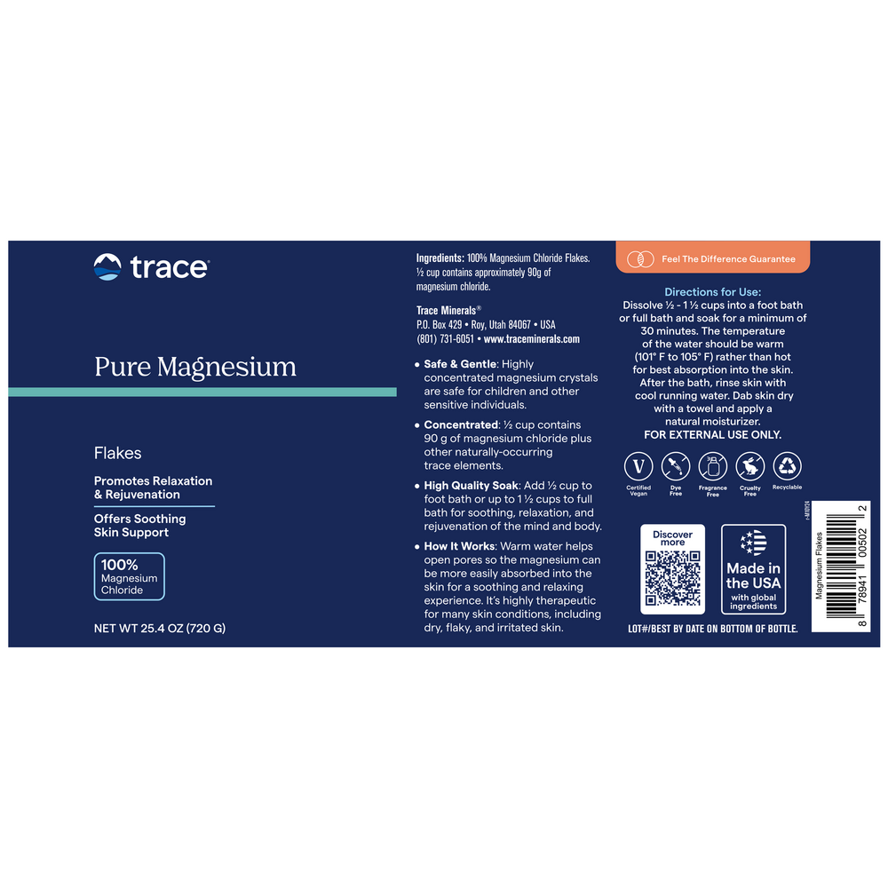 Magnesium Flakes, 720 g Powder , Brand_Trace Minerals Form_Powder Size_720 g