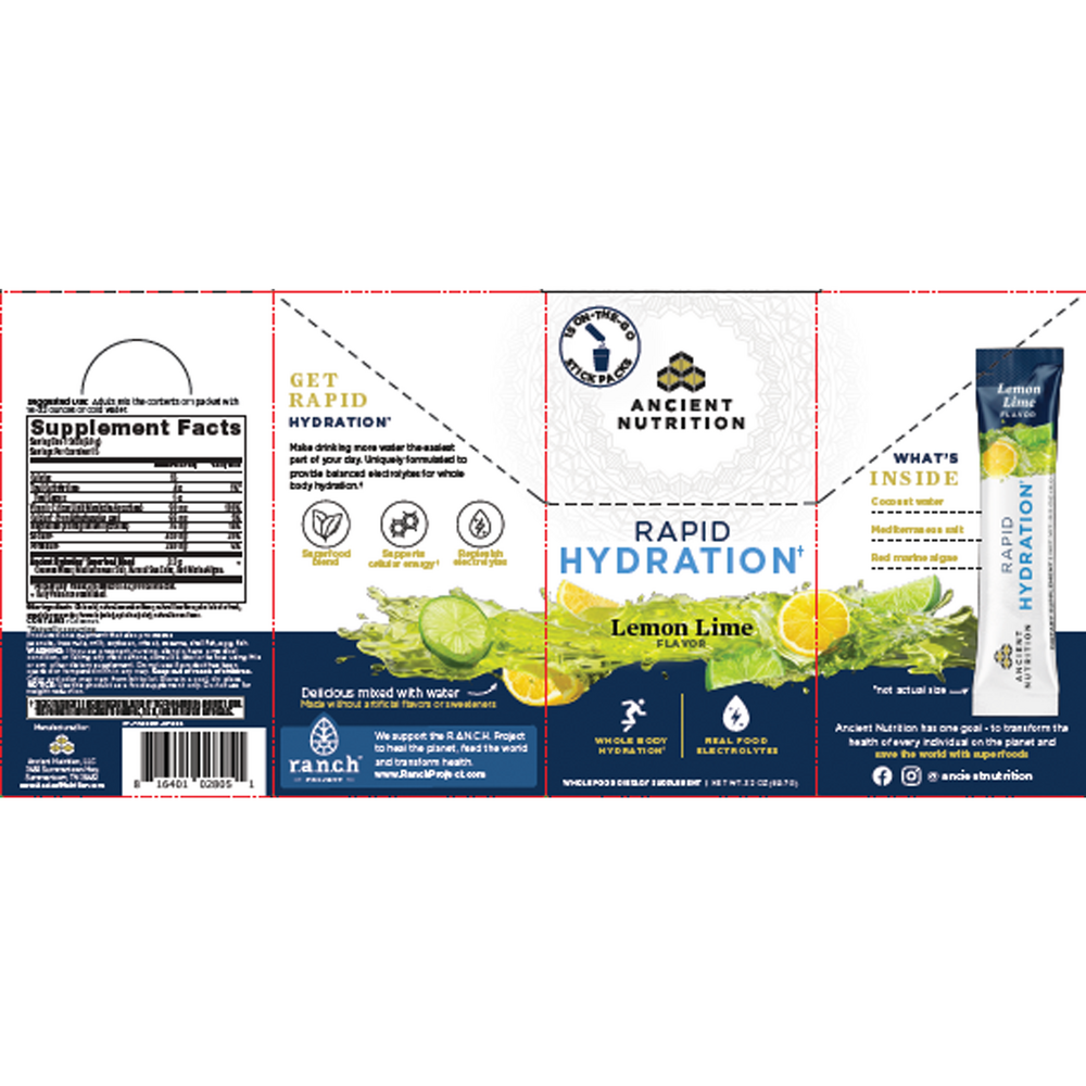 Ancient Nutrition Rapid Hydration - Lemon Lime - back
