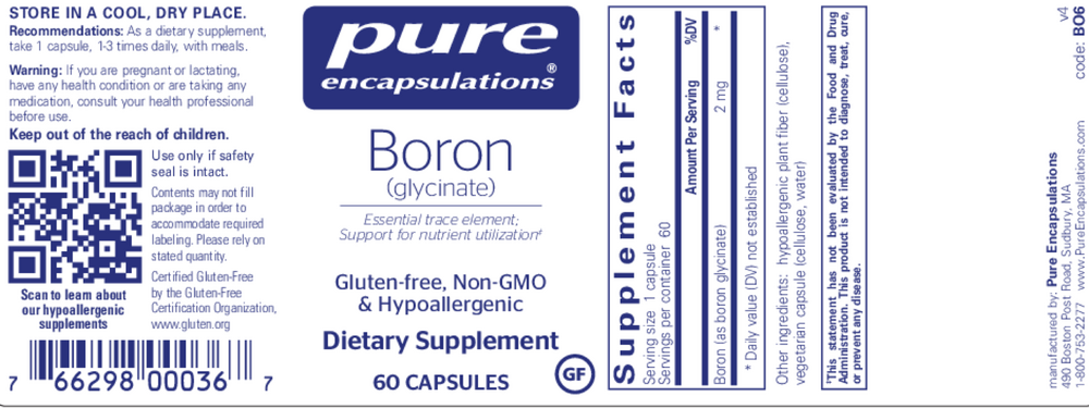 Boron (Glycinate), 60 Capsules , Brand_Pure Encapsulations caps Emersons Form_Capsules Requires Consultation Size_60 Capsules