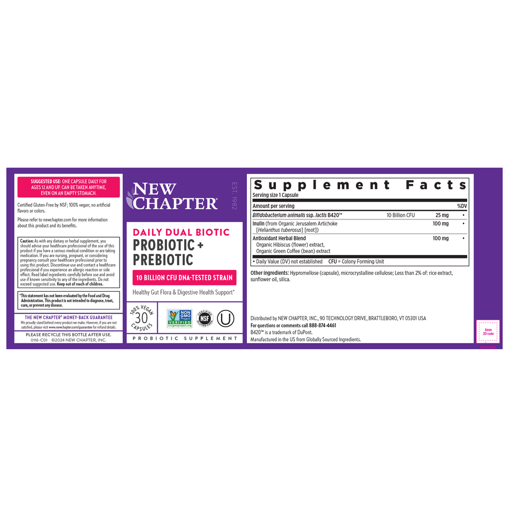 Daily Dual Biotic Probiotic + Prebiotic, 30 capsules