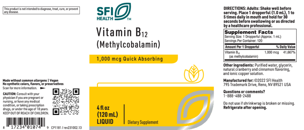 B12 Liquid (1mg) (methylcobalamin), 120 mL