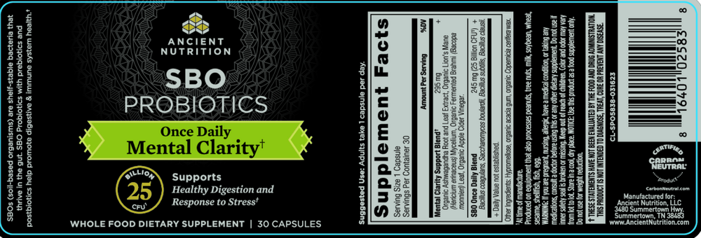 Ancient Nutrition SBO Probiotics Mental Clarity - back