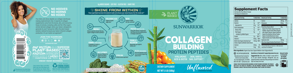 Collagen Builder Unflavored, 500 g Powder , Brand_Sunwarrior Flavor_Unflavored Form_Powder Potency_18 g Size_500 g