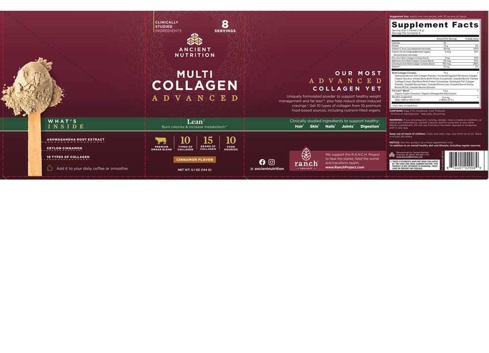 Ancient Nutrition Multi Collagen Advanced (Lean) - Cinnamon - back