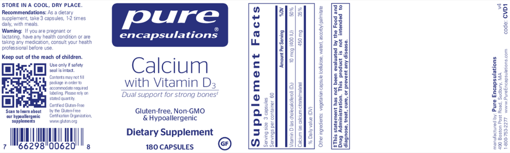 Calcium With Vitamin D3, 180 Capsules , Brand_Pure Encapsulations Form_Capsules Requires Consultation Size_180 Capsules