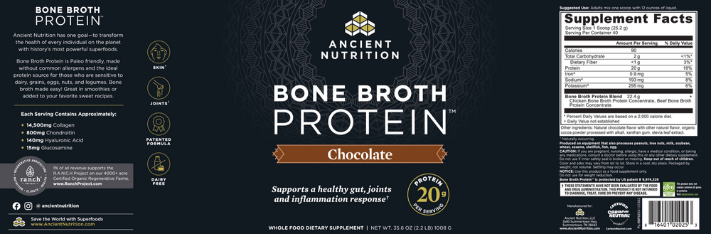 Ancient Nutrition Bone Broth Protein Chocolate 40srv - back